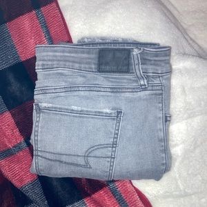 American eagle jeans, size 10 short, light grey, used.